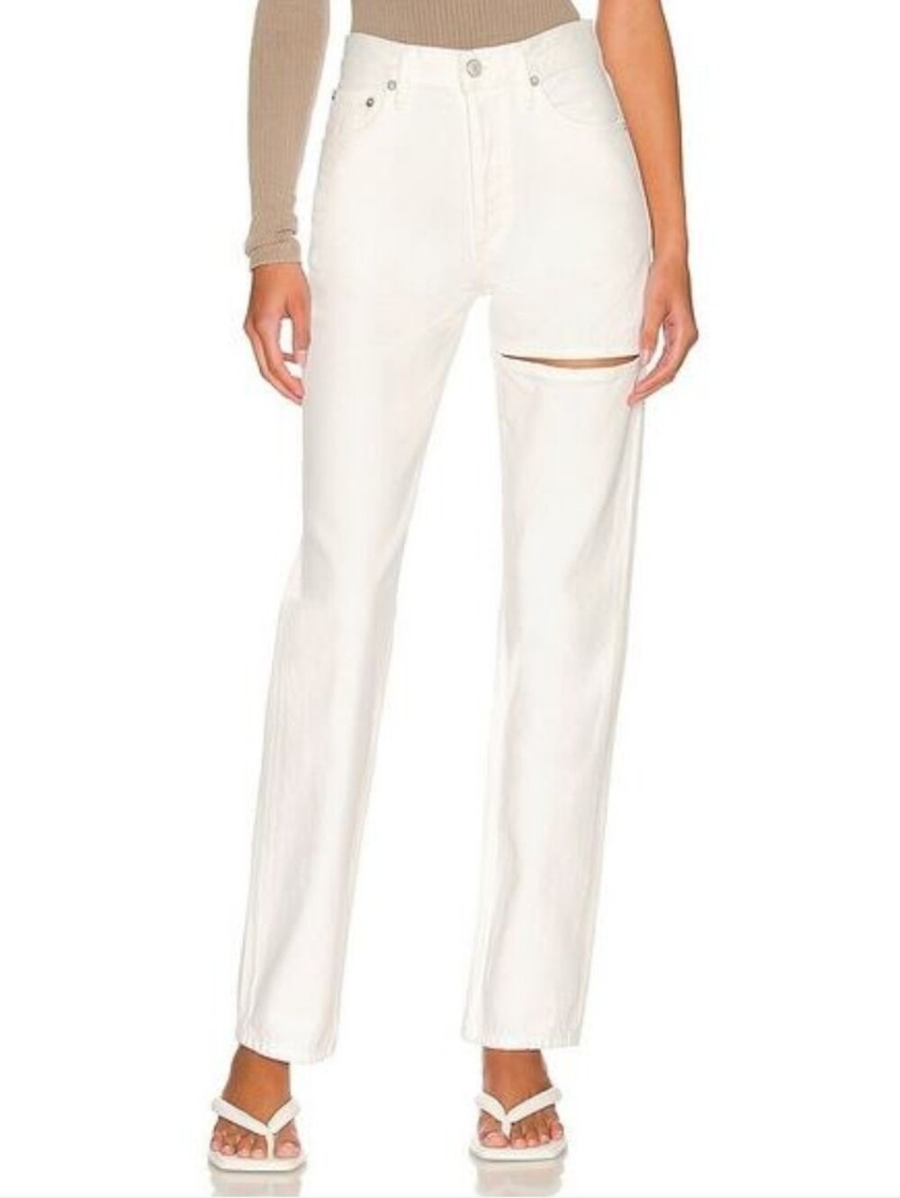 Agolde Lana Slice Mid Rise Straight Jeans Element White Size 27